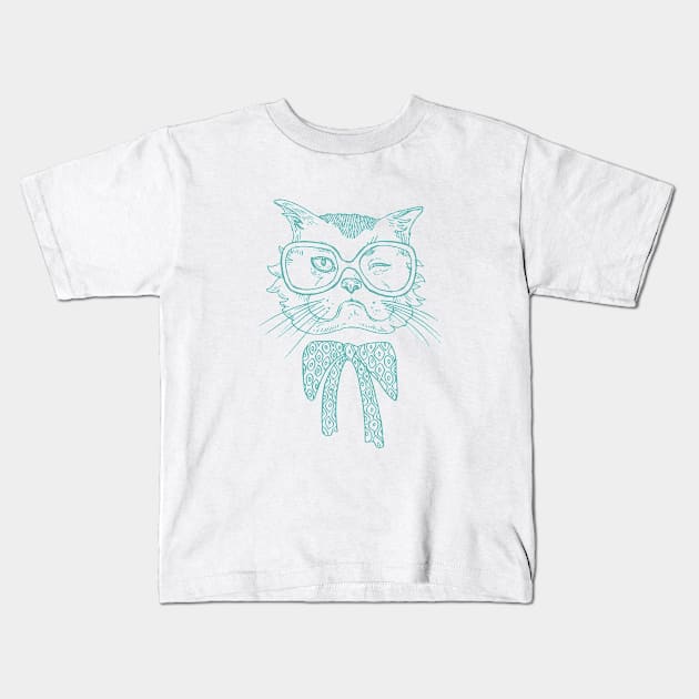 Cat wink with glases and bowties Kids T-Shirt by Ginstore